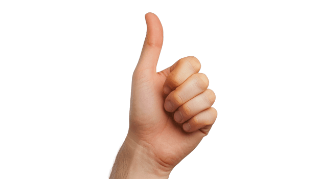 Hand showing thumbs up gesture, approval sign, cut out transparent png