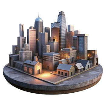 vibrant contemporary Evening Cityscape Panorama Cutout Isolated high quality png