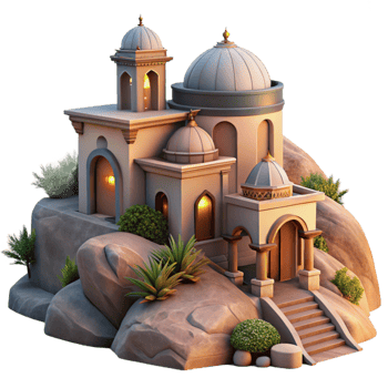 extraordinary classic Evening Hillside Scene Isolated with Detailed Architecture detailed png