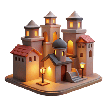 extraordinary traditional Evening Town Cutout with Warm Light and Shadow Detail exclusive png