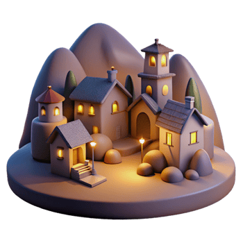 stunning minimalist Evening Town Isolated Warm Light Hilltop Houses exclusive png