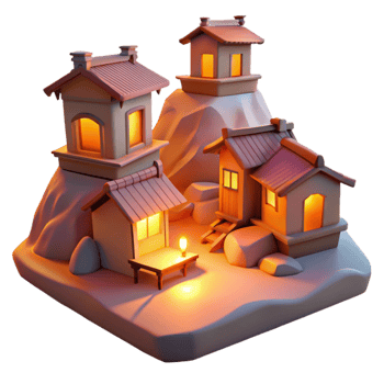 serene abstract Evening Town Isolated Warm Light Hilltop Houses professional png