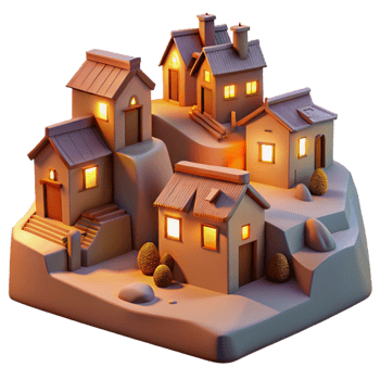 magnificent creative Evening Town Isolated Warm Light Hilltop Houses authentic png