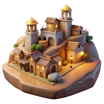 beautiful classic Evening Town Isolated Warm Light Hilltop Houses exclusive png