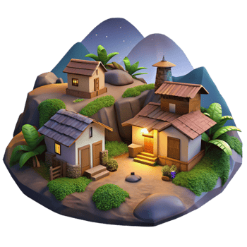 beautiful creative Evening Village Cutout Warm Light Isolated high resolution png