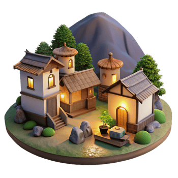 serene abstract Evening Village Cutout Warm Light Isolated premium png