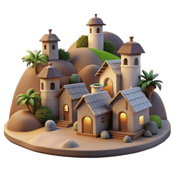 stunning artistic Evening Village Cutout Warm Light Isolated professional png