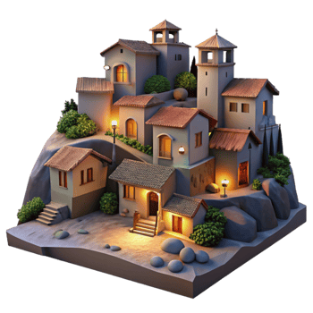 extraordinary creative Evening Village Cutout Warm Light Isolated authentic png