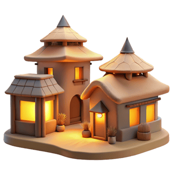 serene rustic Evening Village Cutout Warm Light Isolated authentic png