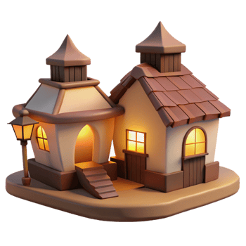 stunning classic Evening Village Cutout Warm Light Isolated detailed png
