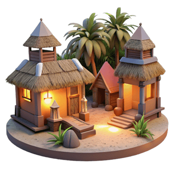 serene creative Evening Village Cutout Warm Light Isolated high resolution png