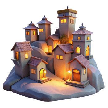 beautiful modern Evening Village Isolated Tranquil Hillside Setting Cutout high resolution png