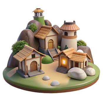 impressive classic Evening Village Isolated Tranquil Hillside Setting Cutout authentic png