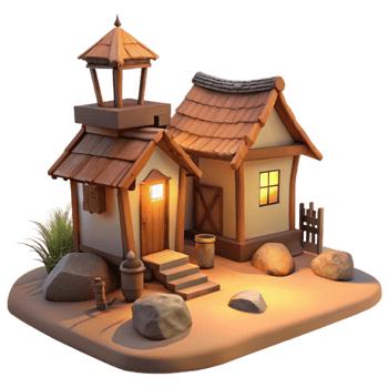 wonderful abstract Evening Village Isolated Tranquil Hillside Setting Cutout genuine png