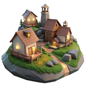 elegant minimalist Evening Village Isolated Tranquil Hillside Setting Cutout high quality png