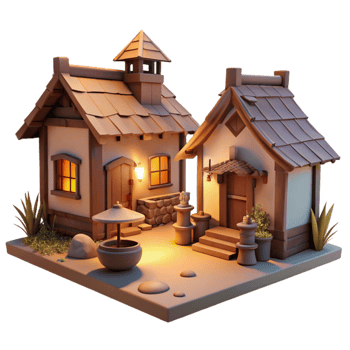serene classic Evening Village Isolated Tranquil Hillside Setting Cutout detailed png