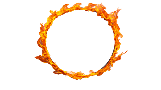 Fiery ring of flames with vibrant, dynamic movement isolated, cut out transparent png