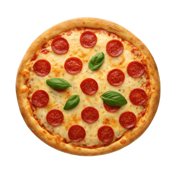 Delicious pepperoni pizza with basil. png