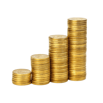 Stacks of gold coins increasing in size, symbolizing growth, wealth, and financial success. png
