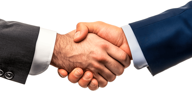 Handshake of two business partners, deal closing, cooperation, cut out transparent png