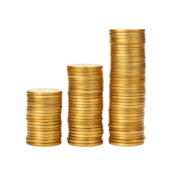 Stacks of gold coins showing growth and financial success. png