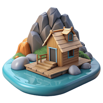 impressive creative Fjord Landscape with Wooden Cabin Isolated Element exclusive png