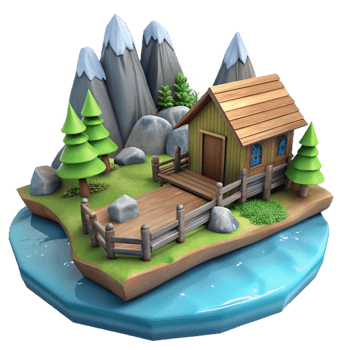 stunning vintage Fjord Landscape with Wooden Cabin Isolated Element genuine png