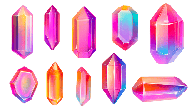Collection of colorful crystals and minerals, cut out transparent png