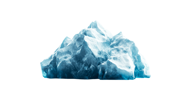 Large ice formation with sharp peaks, glacier iceberg, cut out transparent png