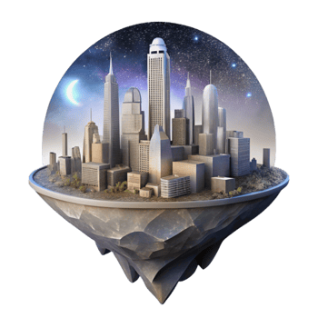 beautiful vintage Floating City Transparent Background Night Skyline original png