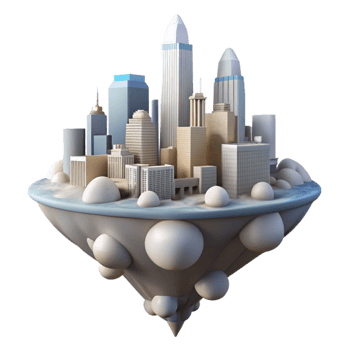 extraordinary abstract Floating Cityscape Transparent Background Dramatic Clouds original png