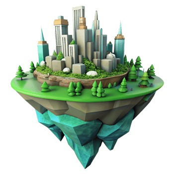 vibrant vintage Floating Island City Cutout with Green Gardens Transparent Background authentic png