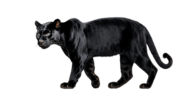 Majestic black panther strides with power, cut out transparent png