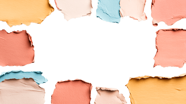 Torn colorful paper frames a black background, pastel tones, cut out transparent png