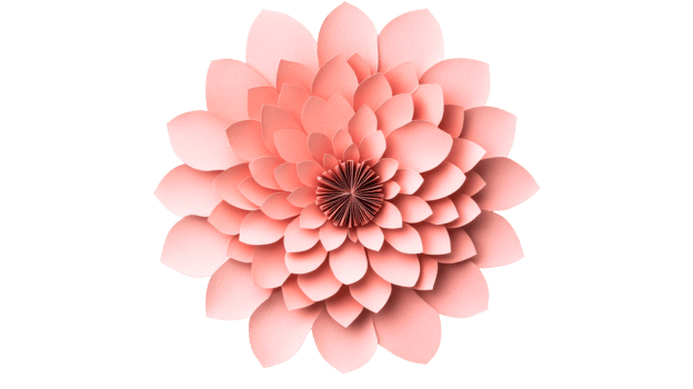 Paper art flower with a peach tone and layers of petals, cut out transparent png
