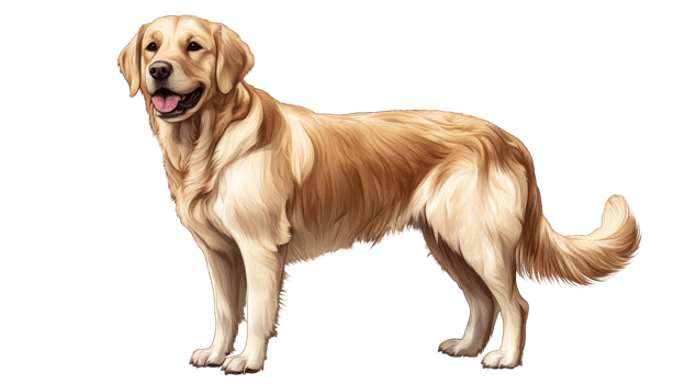 Golden Retriever dog art with detailed fur, full length, standing pose, cut out transparent png