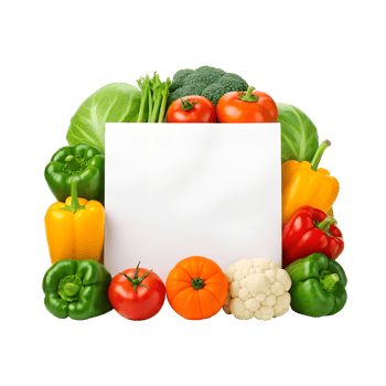 Fresh vegetables with blank sign. Healthy food concept. png