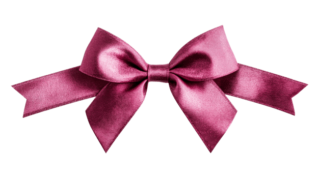 Shiny burgundy ribbon bow tie, decorative node for gift decor, cut out transparent png