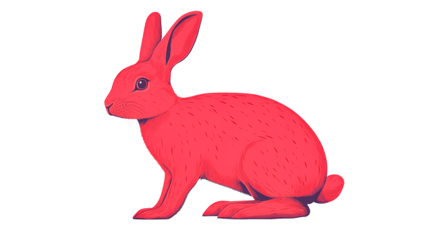 Rabbit illustration, red, isolated on black background, animal artwork, cut out transparent png