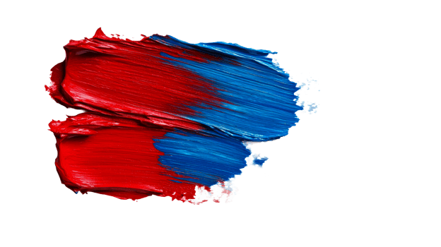Paint strokes blend blue and red, artistic smears, cut out transparent png