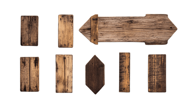 Rustic Wooden Sign and Planks Isolated on Black, cut out transparent png