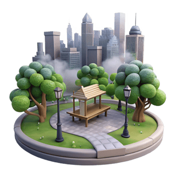 wonderful abstract Foggy City Park Isolated Deserted Scene high quality png