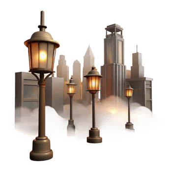 extraordinary artistic Foggy Skyline with Warm Streetlights Transparent high quality png
