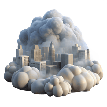 dramatic contemporary Fog Rolling Through City with Transparent Background detailed png