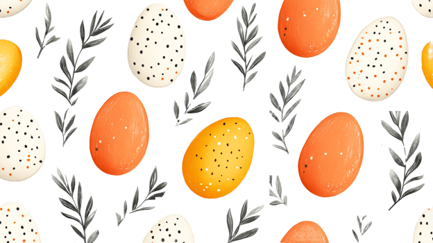 Easter eggs background, plant elements seamless pattern, cut out transparent png