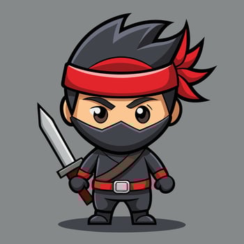 Cute Cartoon Ninja Warrior With Sword vector