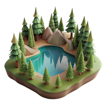 magnificent minimalist Forest Lake Landscape Cutout with Transparent Background original png