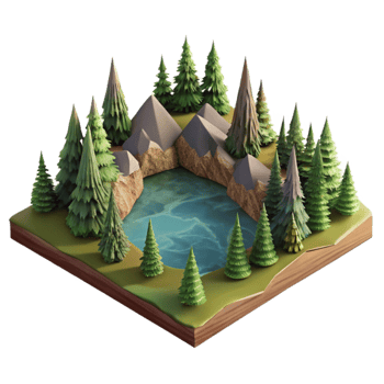 impressive minimalist Forest Lake Landscape Cutout with Transparent Background detailed png