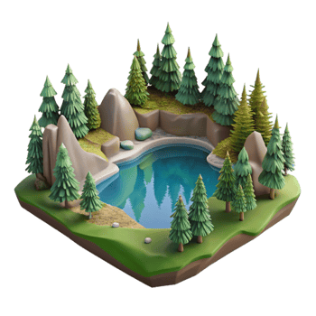 beautiful creative Forest Lake Landscape Cutout with Transparent Background authentic png