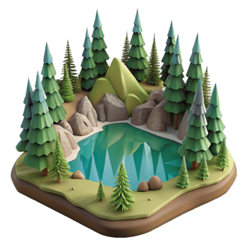 vibrant artistic Forest Lake Landscape Cutout with Transparent Background original png